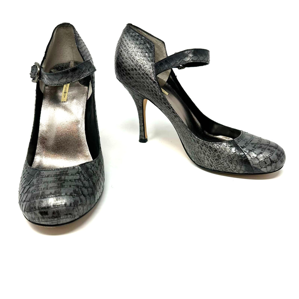 Max Studio size 6.5 M mary jane heels pumps genuine snakeskin leather gray
